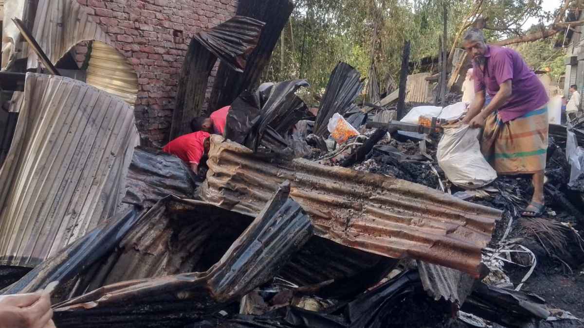 পিরোজপুরে আগুনে ১৭ দোকান পুড়ে ছাই