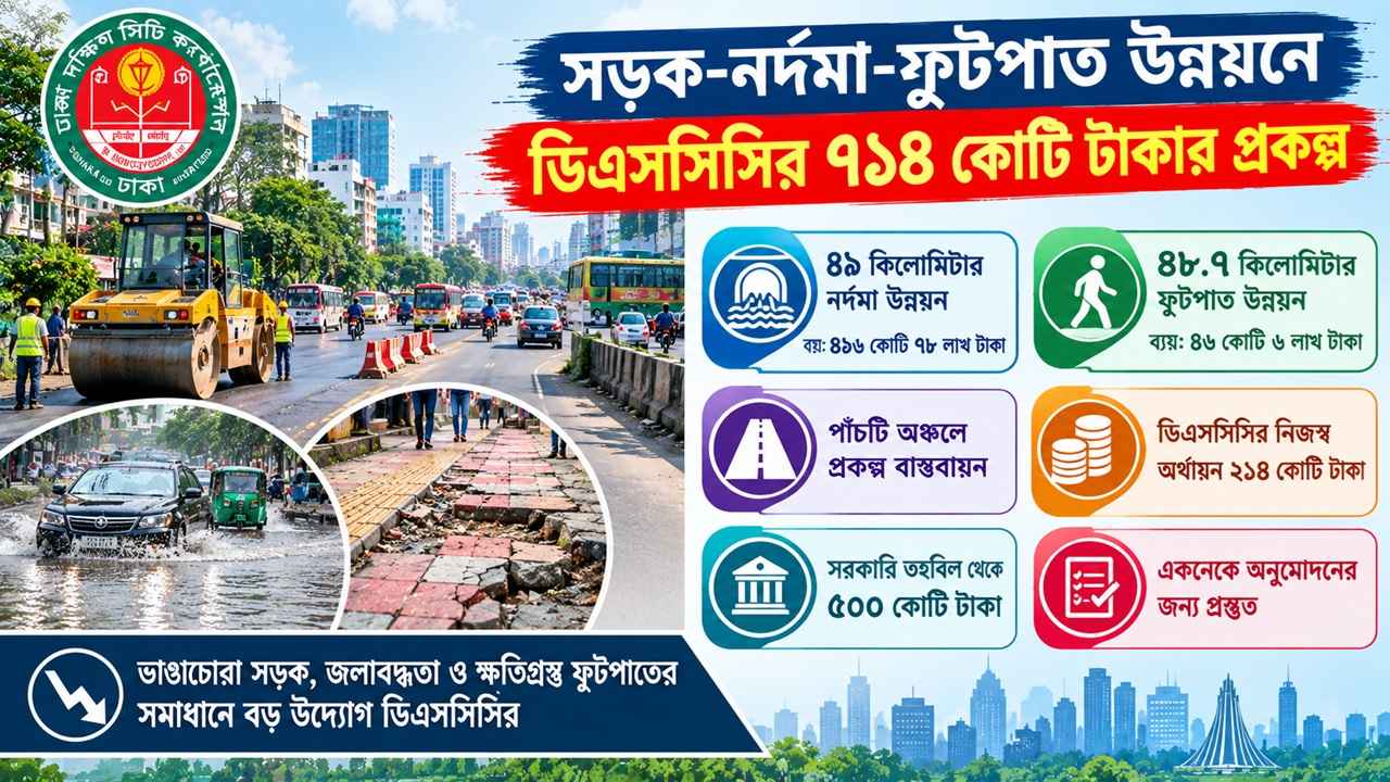সড়ক-নর্দমা-ফুটপাতের উন্নয়নে ডিএসসিসির ৭১৪ কোটি টাকার প্রকল্প