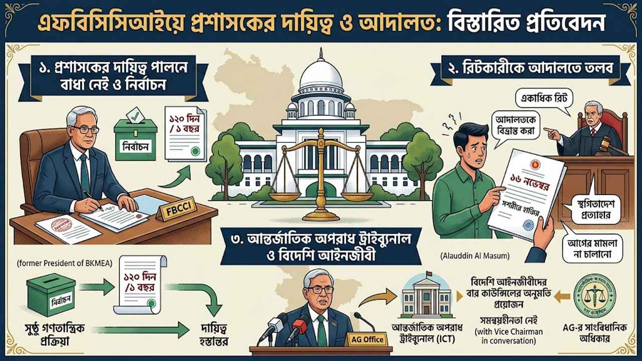 এফবিসিসিআইয়ে প্রশাসকের দায়িত্ব পালনে বাধা নেই, রিটকারীকে আদালতে তলব