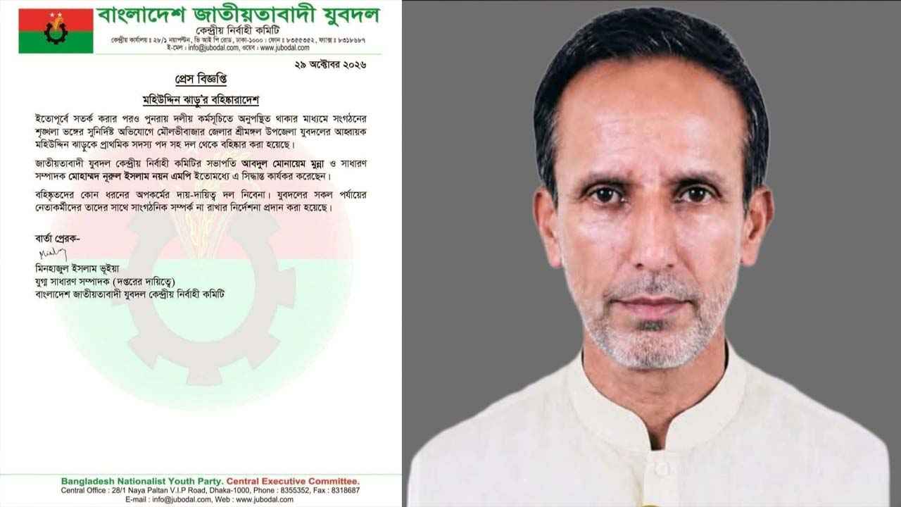দলীয় শৃঙ্খলা ভঙ্গের অভিযোগে শ্রীমঙ্গল উপজেলা যুবদলের আহ্বায়ক বহিষ্কার