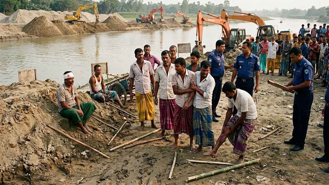 কালিগঙ্গা নদী থেকে অবৈধভাবে মাটি কাটায় বাধা, সংঘর্ষে আহত ৭