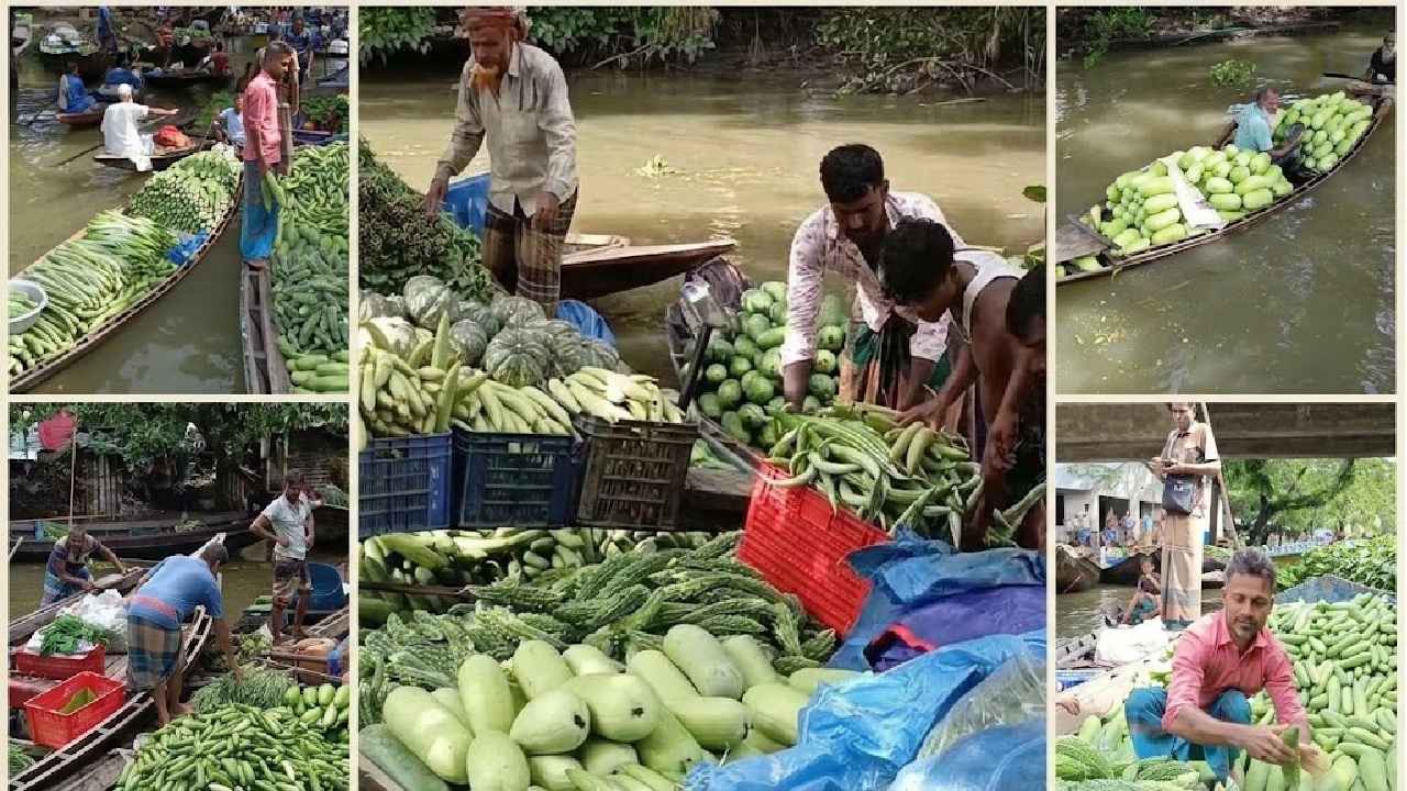 বাগেরহাটে নৌকায় ১০০ বছরের সবজির হাট, মৌসুমে বেচাকেনা ৪ কোটি টাকা