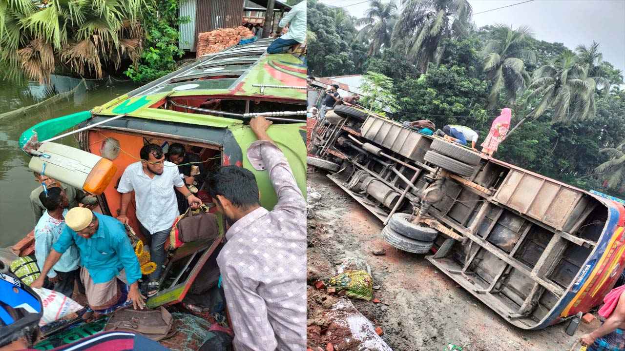 ভোলায় যাত্রীবাহী বাস খাদে পড়ে ৪ যাত্রী আহত