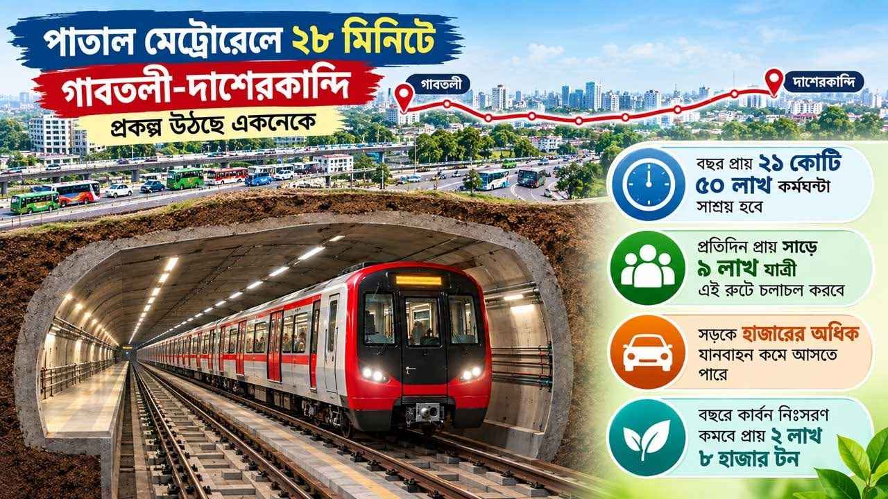 পাতাল মেট্রোরেলে ২৮ মিনিটে গাবতলী-দাশেরকান্দি, প্রকল্প উঠছে একনেকে