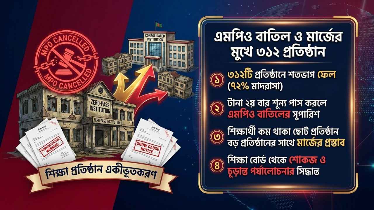 এমপিও বাতিল ও মার্জের মুখে শতভাগ ফেল করা ৩১২ প্রতিষ্ঠান