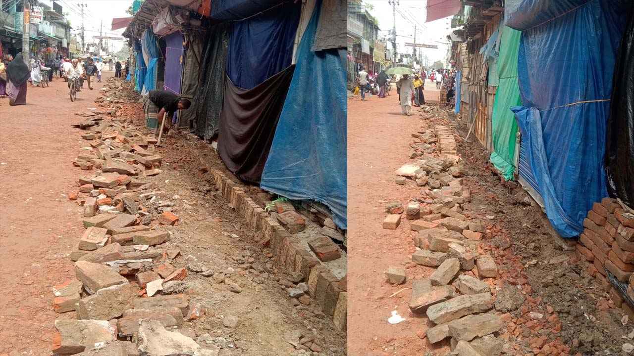 সাতক্ষীরা থানার দেয়ালঘেঁষে অবৈধ স্থাপনা, সরু সড়কে দুর্ভোগ